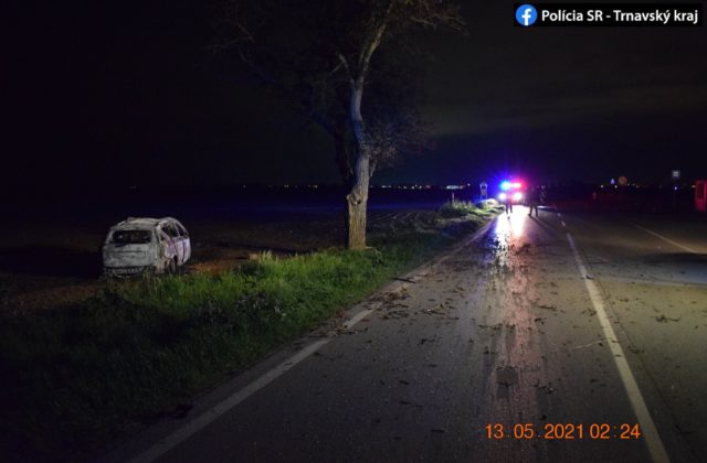 Auto začalo po náraze do stromu horieť, vodič rozsiahlym zraneniam podľahol (foto)