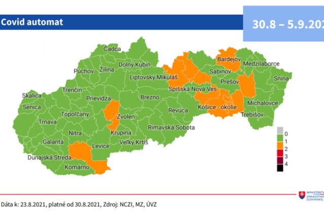 Na Slovensku pribudnú oranžové okresy, od pondelku ich bude už 14