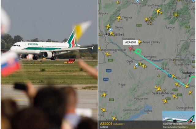 Pilot lietadla s pápežom Františkom pred pristátím v Bratislave urobil dve otočky (foto)