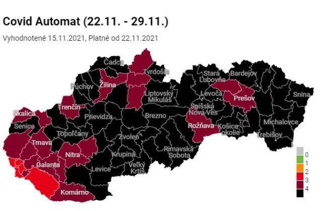Čierne okresy na Slovensku opäť pribudli, červené sú už len dva