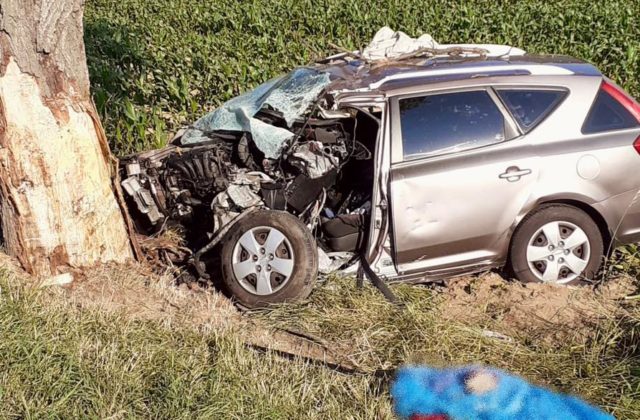 Za obcou Rajčany prišiel o život 45-ročný vodič osobného auta, s vozidlom zišiel z cesty a narazil do stromu (foto)